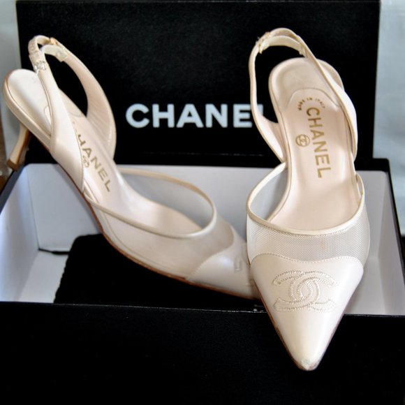 CHANEL Shoes - SOLD!!!!! CHANEL CC Embroidery Sling-back Shoes Box Dust Bag